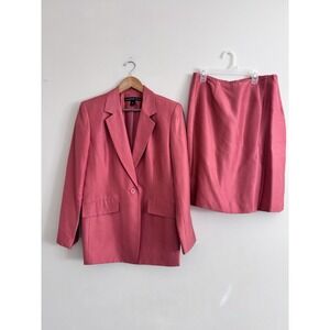 100% Silk Suit Coral Pink 2 Pc Skirt Josephine Chaus 8 10 Business Dressy *READ*